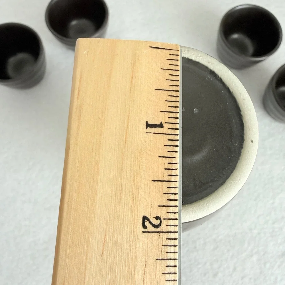 Japanese Sake Set Ceramic Black White Kanji Calligraphy 5pc Tokkuri 4 Cups